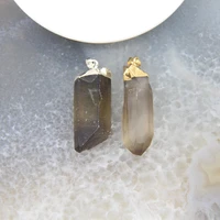 1pcs smoky quartz point stick pendants natural crystal goldensilvery caps necklace diy earring jewelry making accessories