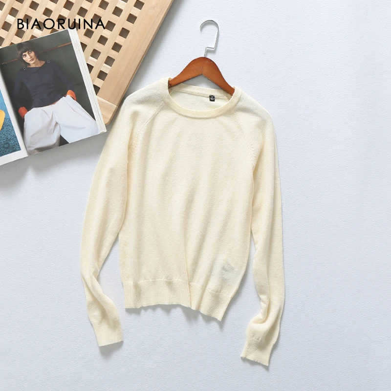 Женский вязаный свитер BIAORUINA повседневный Универсальный пуловер из хлопка и