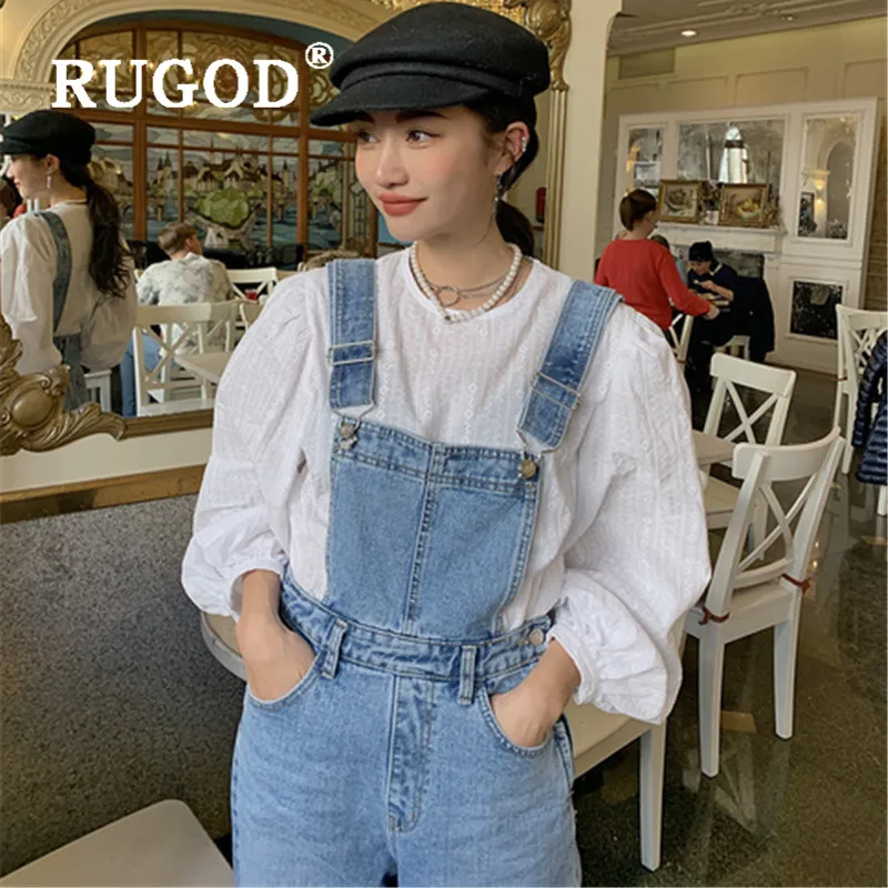 Женский джинсовый комбинезон RUGOD винтажный свободный в винтажном стиле на осень