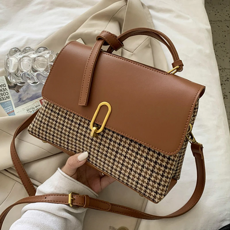 

New Casual Plaid Cloth Fashion Shoulder Bag Solid Crossbody Bags For Women Ladies Designer Handbag PU Leather Messenger Bags