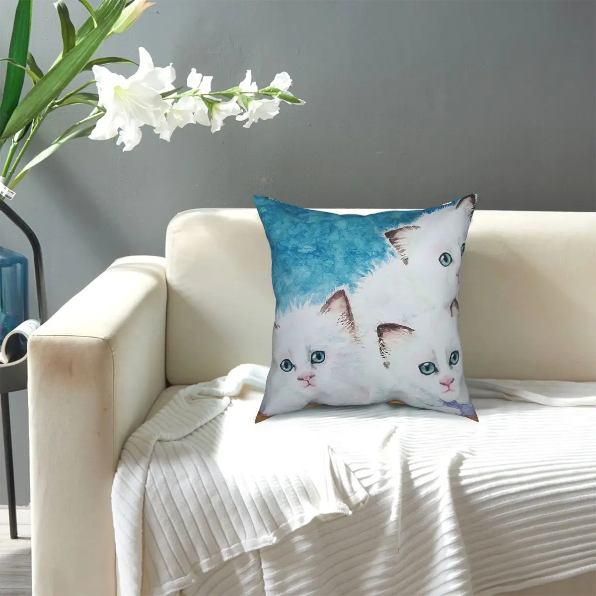 

Three Sweet Fluffy White Ragdoll Kittens Throw Pillo Square Pillow Case Polyester Throw Pillow Awesome Pillowcover Home Decor