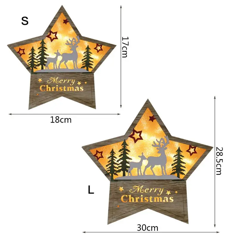 Lighting Christmas Wooden Ornament LED Stars Shape Santa Claus Deer Decor Lamp Xmas Gift