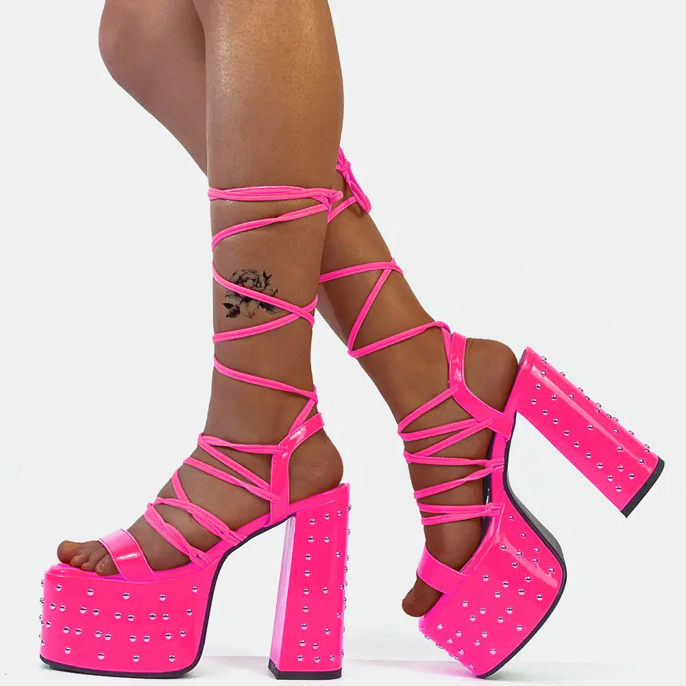 

Женские босоножки с заклепками GIGIFOX, пикантные сандалии на массивной платформе и блочном каблуке, с ремешком на щиколотке, обувь для вечерни...