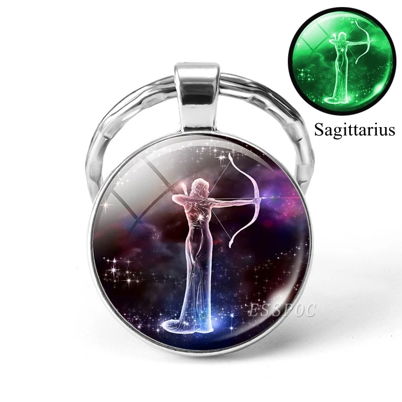 Sagittarius Светится в темноте 12 брелок для ключей «Созвездие» светящийся Зодиак из нержавеющей стали металлический брелок для ключей для мужчин автомобильный брелок подарки - Цвет: Sagittarius