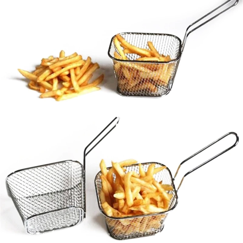 10Pcs Portable Stainless Steel Chip Mini Fry Basket Filter Fryer Kitchen Cooking Cook Colander French Fries |