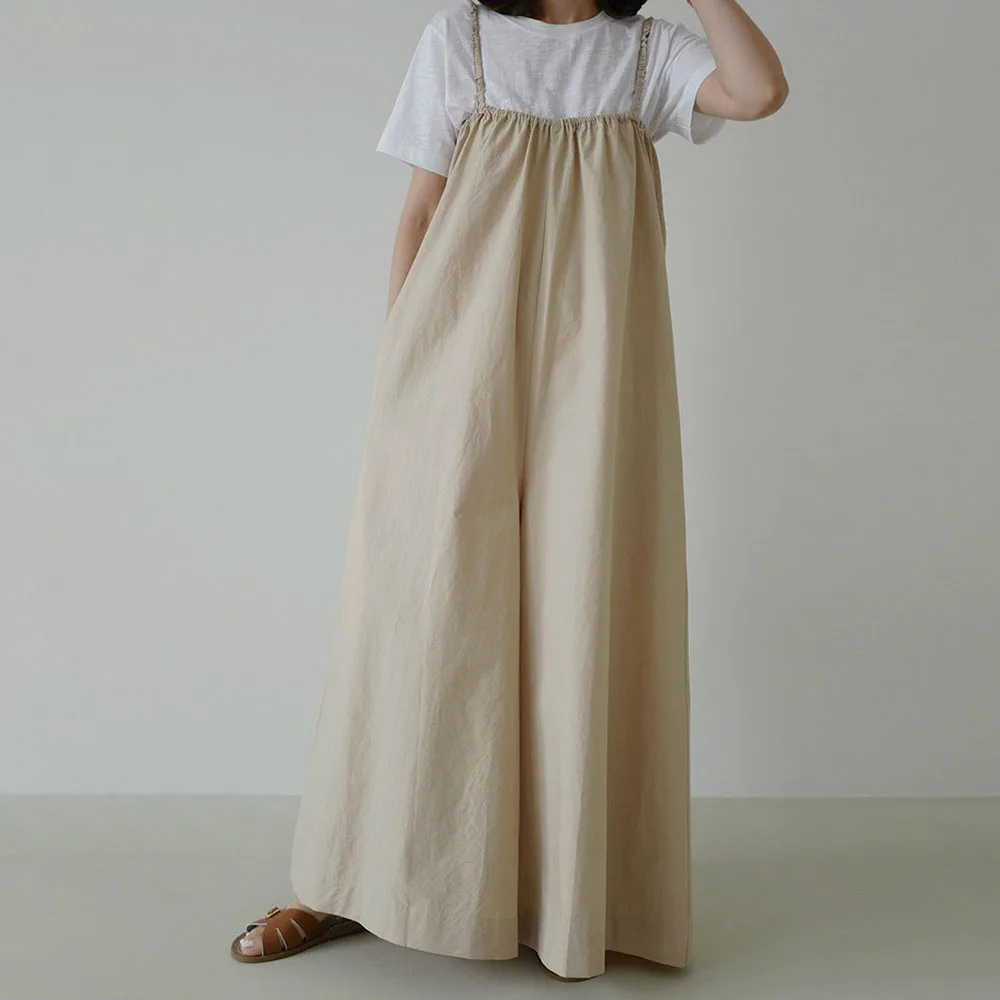 

japan style loose women jumpsuits casual 2021 new fashion female wide legs one piece rompers jumpsuits playsuits pockets plus