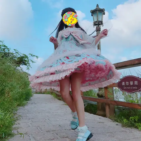 Женское платье-пачка радужной расцветки короткая шифоновая юбка с цветочной