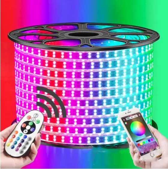 Приложение и RGB контроллер дистанционного управления для Светодиодные ленты светильник высокого Яркость 220 V Светодиодные ленты водонепроницаемый 220 в 120 светодиодный s/m SMD5050 лента светодиодный полосы