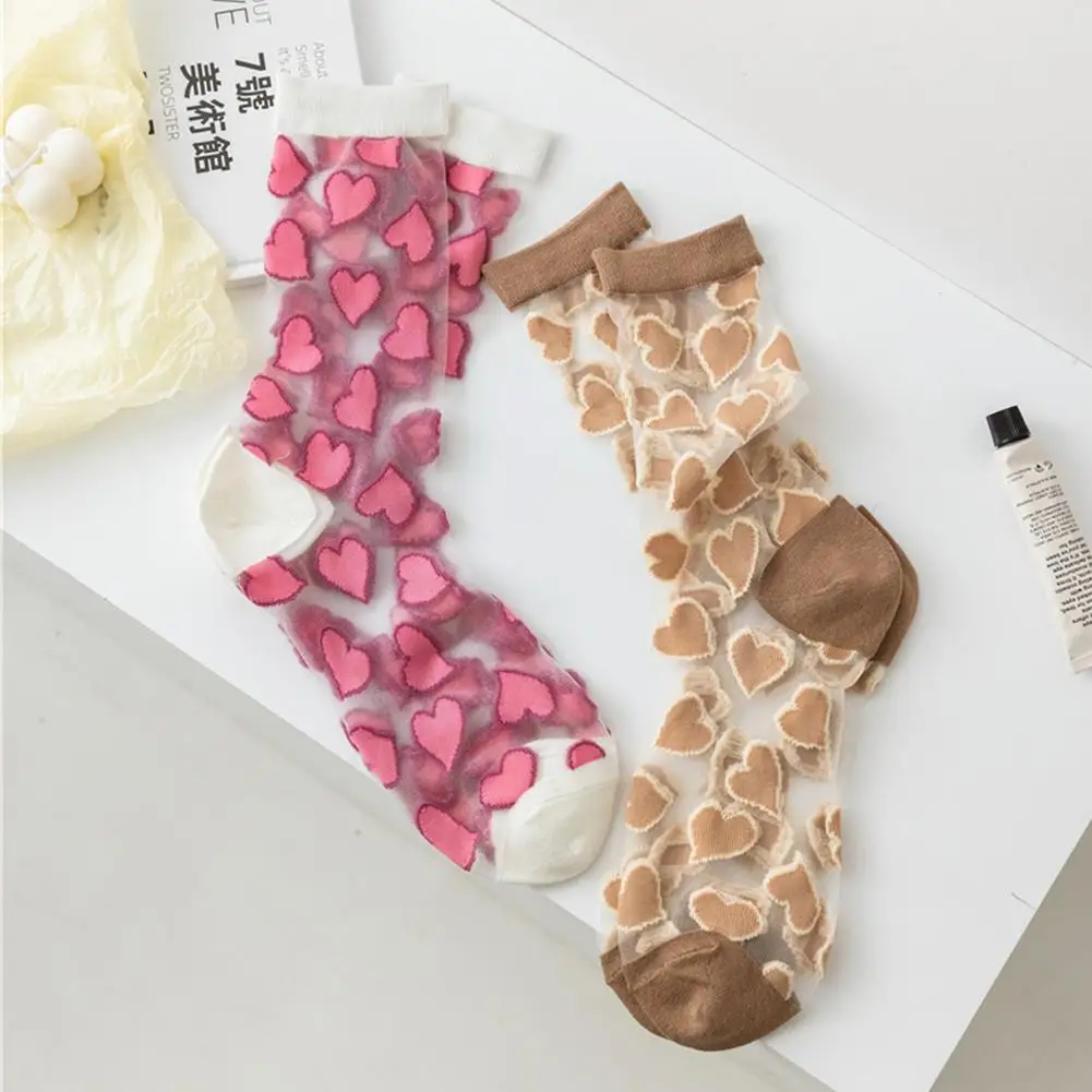 

Summer Print Love Shape Women Socks Nylon Transparent Leisure Stockings Socks Beauty Silk Women Long Sock O0o0