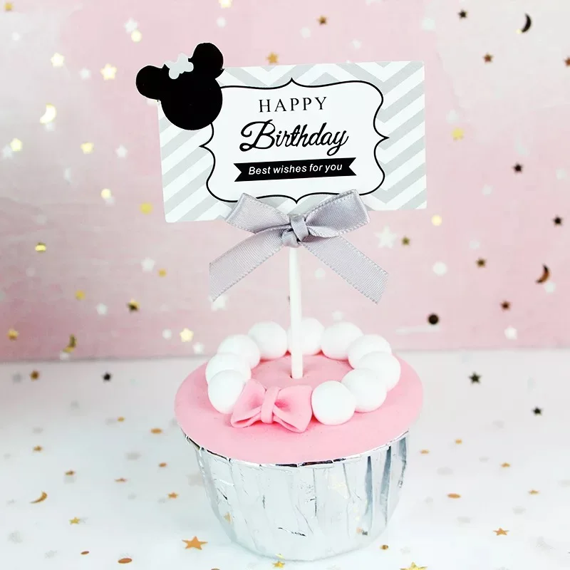 Mickey Mouse blue 10 шт/лот бант пустой может написать торт Топпер с днем рождения свадьба DIY пригласительные карты торты кекс Decoration украшение - Цвет: Mickey Mouse blue