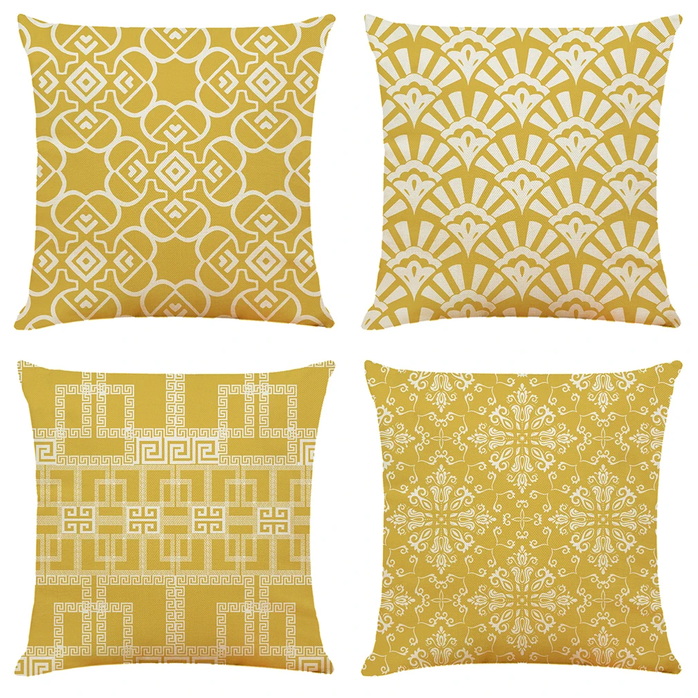

Yellow Check Print Cushion Cover Decorative Pillows Bohemian Seat Cushions Home Decor Flax Throw Pillow Sofa Pillowcase