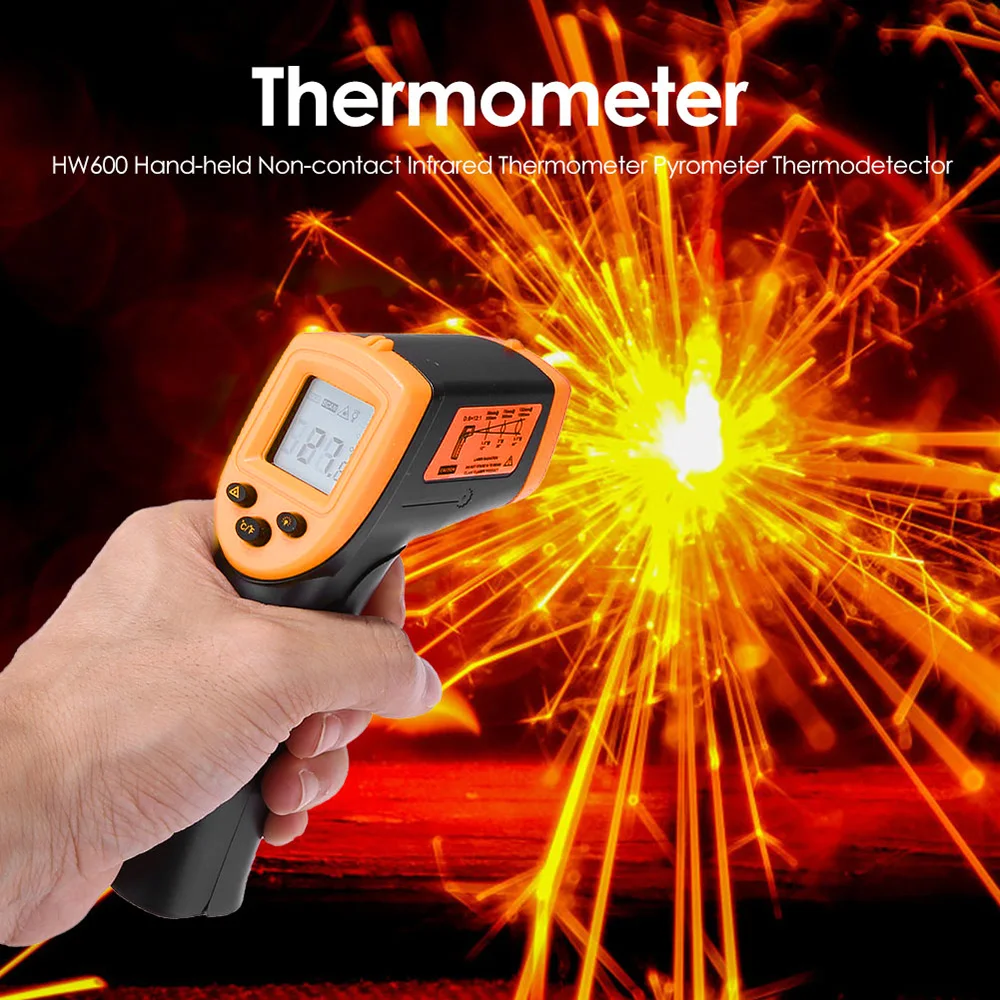 

HW600 Handheld Infrared Thermometer LCD Display Temperature Meter Digital IR Industrial Thermometer Laser Pyrometer
