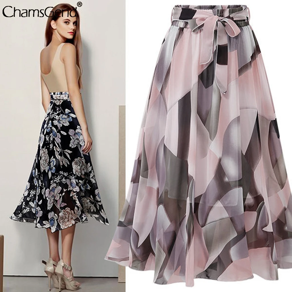 Весна фатиновые юбки для женщин в богемном стиле с цветочным узором из шифона