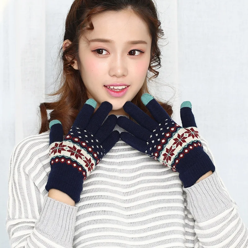 Женские зимние перчатки вязаные плотные теплые с сенсорным экраном для женщин