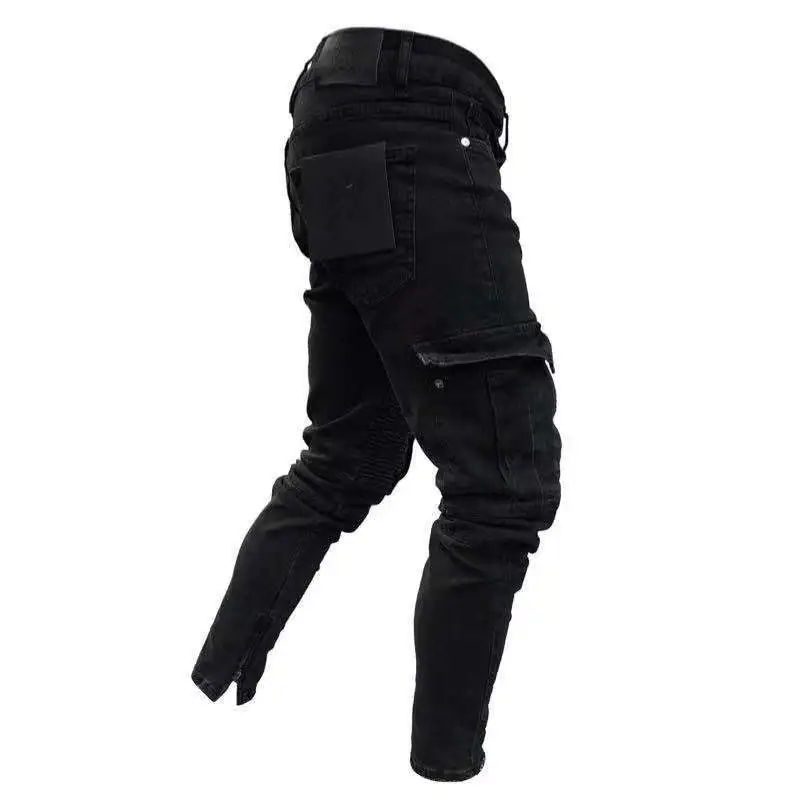 

Men's jeans black cool tight tooling slim stretch denim trousers plus size men's casual jogging jeans