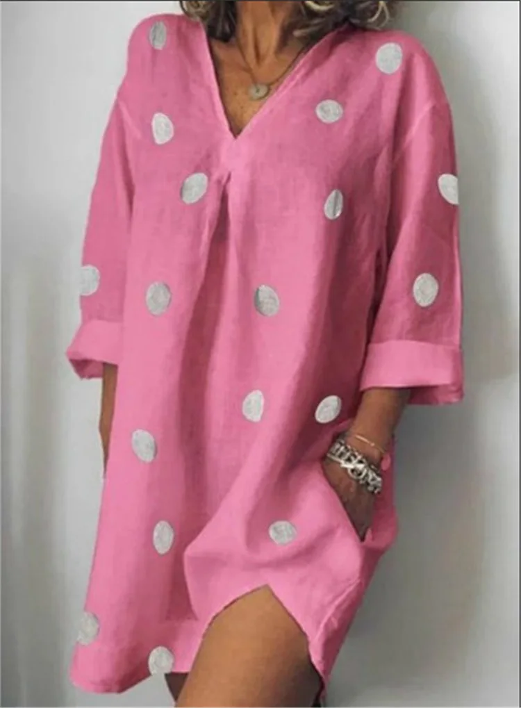 

Large size Women's Dress 2019 new hot fashion sexy wild dress polka dot printed long sleeve V-neck dresses
