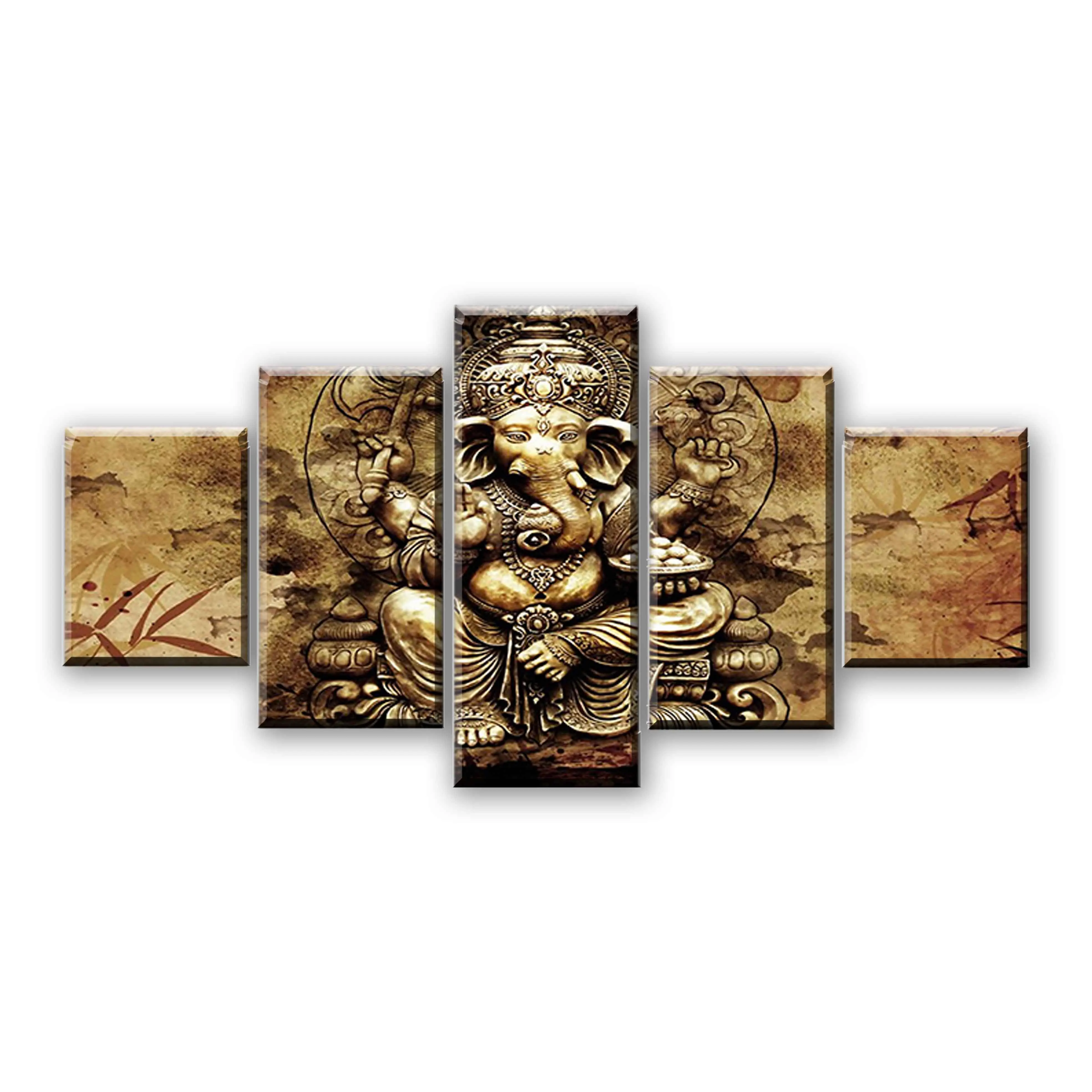

Abstract Painting Wall Pictures 5 Panel India Ganesha For Living Room Decorative HD Poster Elephant Trunk God Canvas Painting