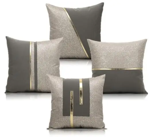 

Modern Hong Kong style hotel cushion cover waist pillowcase dark gray gold light gray stitching pillowcase