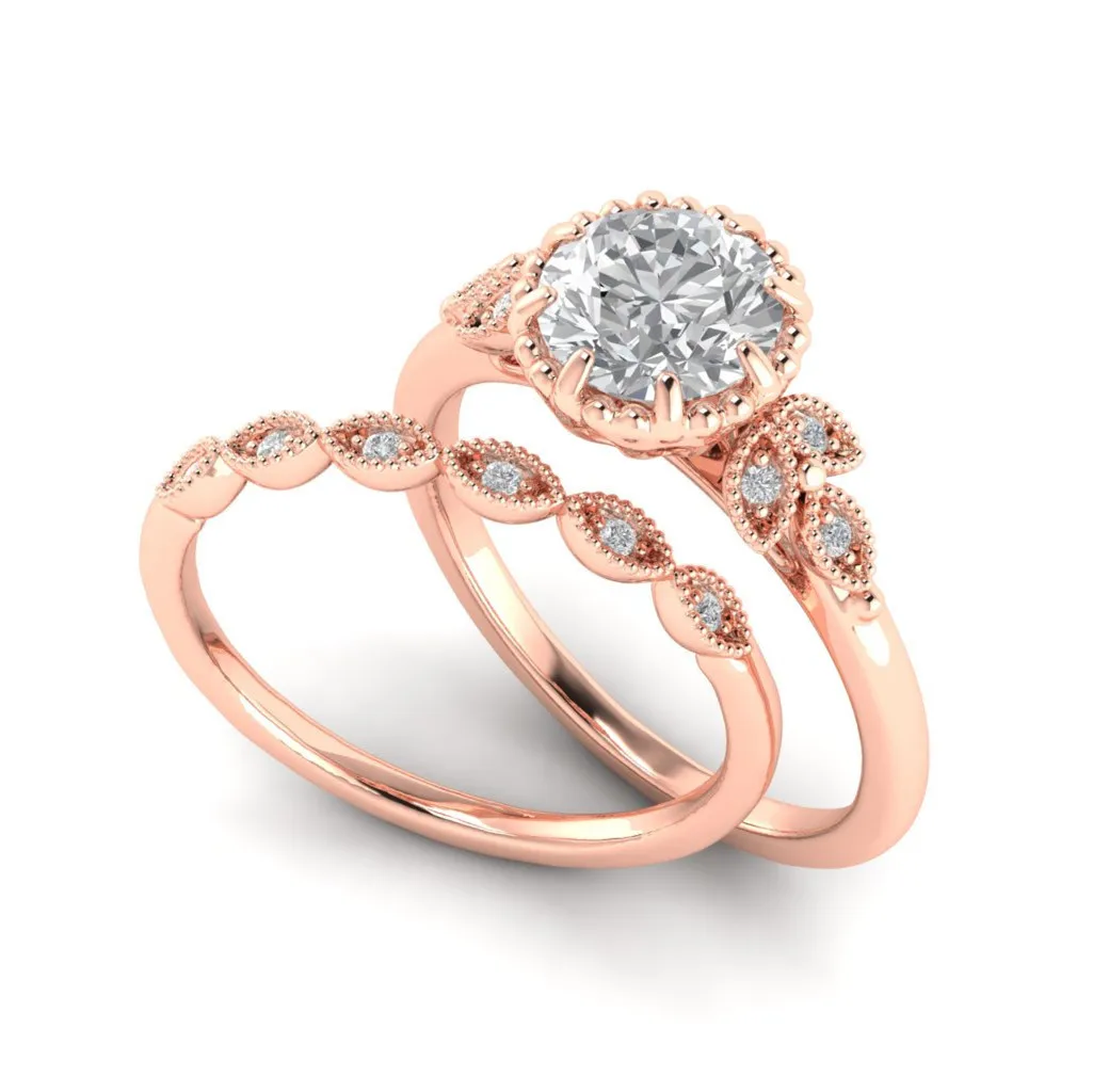 

14K gold color ring set Hollow Butterfly Rose Gold Wedding Rings for Women Bow Engagement topaz 925 sliverFemale Bague Jewelry