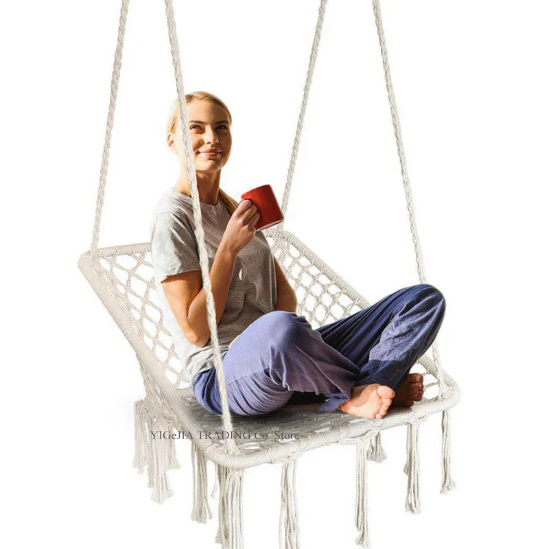 INS Style Hammock Chair Swing, Macrame Hanging Chair Swing for Indoor Outdoor, Boho Style Hanging Chairs for Bedroom
