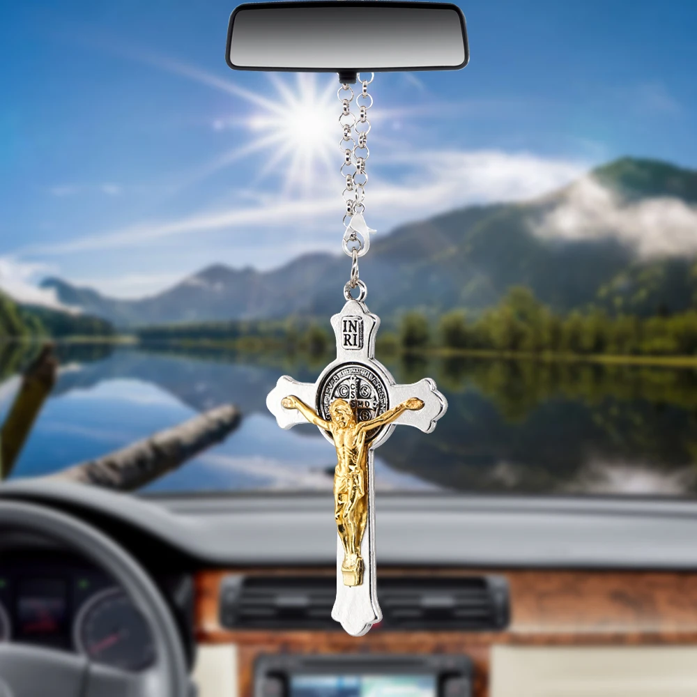 

Car Pendant Jesus Crucifix Cross Ornaments Charms Rearview Mirror Decoration Hanging Auto Decor Cars Accessories Styling Gifts