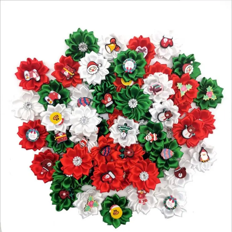 

50pic/ set Christmas pet head flower dog cat multi - Angle handmade flower rubber band head flower color random send