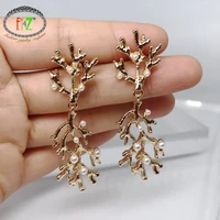 f j4z women anti allergy earrings fashion designer golden coral drop earrings simulated pearl cocktail earrings bridal jewelry