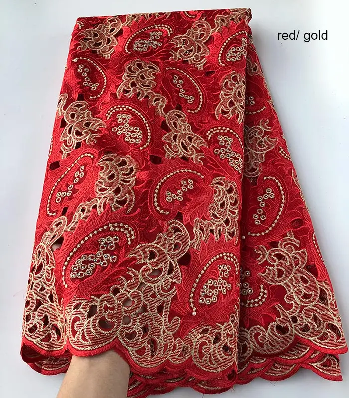 Red Gold 5 ярдов Белое золото Handcut африканская Кружевная Ткань красивая нигерийская одежда кружевная ткань для шитья с большим количеством камней - Цвет: Red Gold