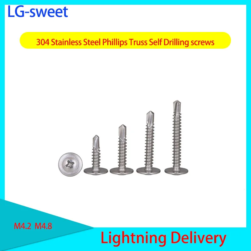 

Cross Large Pan head Drill tail Self Tapping Screw 304 Stainless Steel Phillips Truss Self Drilling screws m4.2M4.8 20pcs