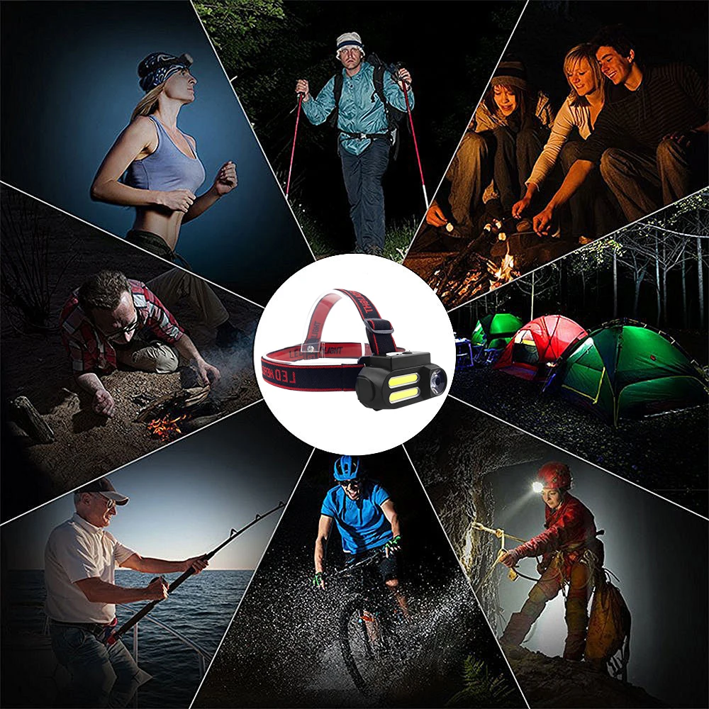 Налобный фонарь 18650 с зарядкой от USB водонепроницаемый Головной XPE + 2 * COB