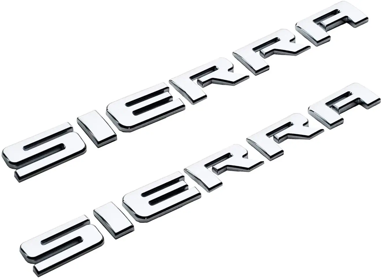 

2x Sierra Letter Emblems Badges 3D Letter Glossy Nameplate (Chrome)