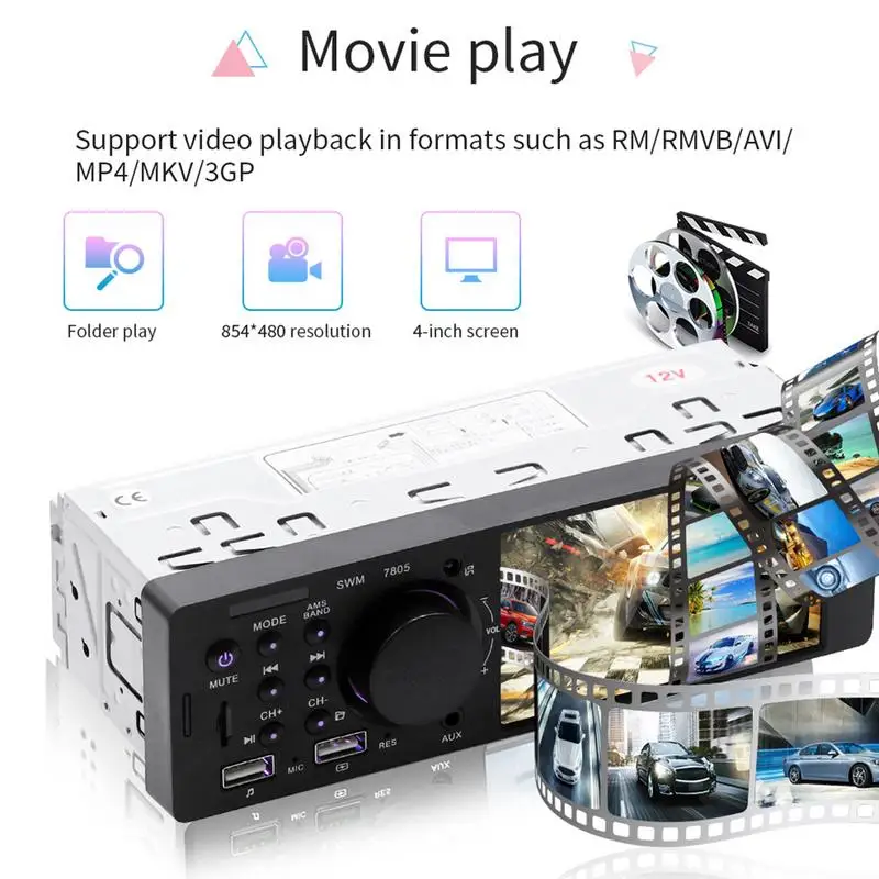 Автомагнитола 1 Din 4 дюйма TFT аудио стерео FM AUX радио Bluetooth MP5 плеер подключение