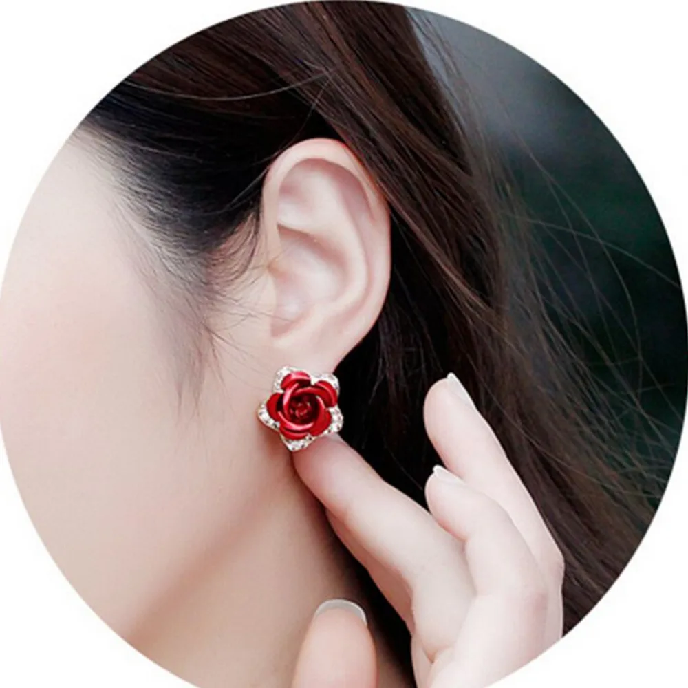 Модные ювелирные изделия цвета розового золота Цветочные Красные Синие серьги