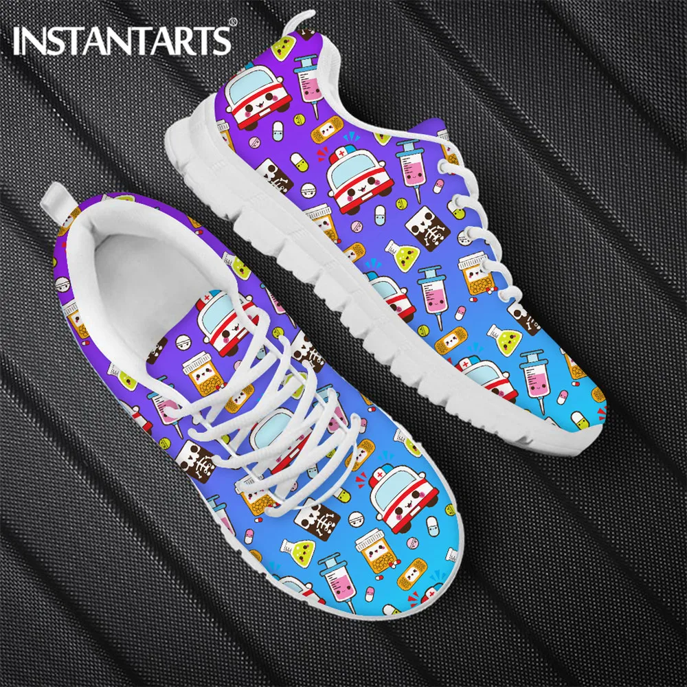 

INSTANTARTS Gradient Women's Medical Nurse Shoes Brand Design Ladies Flats Sneakers Breathable Lace Up Footwear Zapatillas Mujer