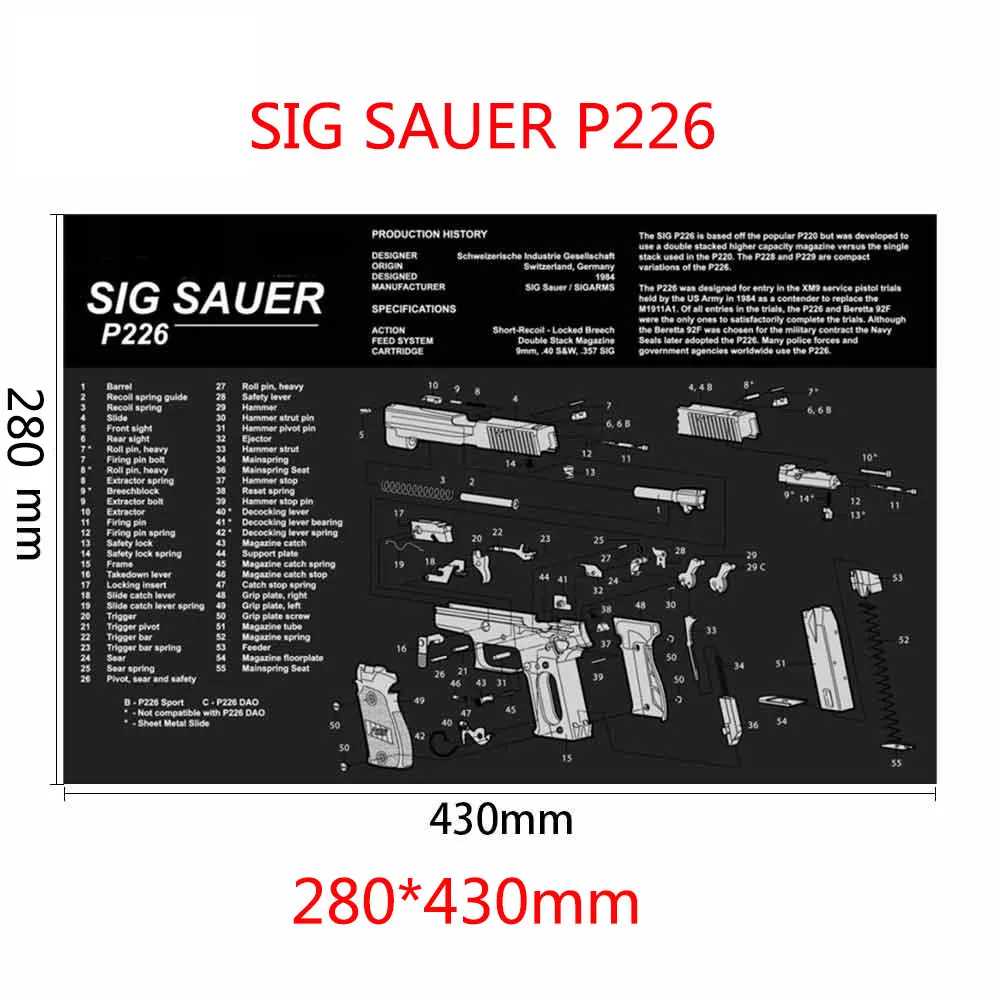 SIG SAUER P226 AR15 AK47 Glock чистящий резиновый коврик с схемой деталей и инструкциями оружейный коврик для мыши Smith Colt 1911 - Цвет: SIG SAUER P226