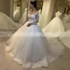 Новинка 2022, роскошное бальное платье с длинным рукавом, свадебное платье, фатиновое платье с V-образным вырезом, украшенное бусинами