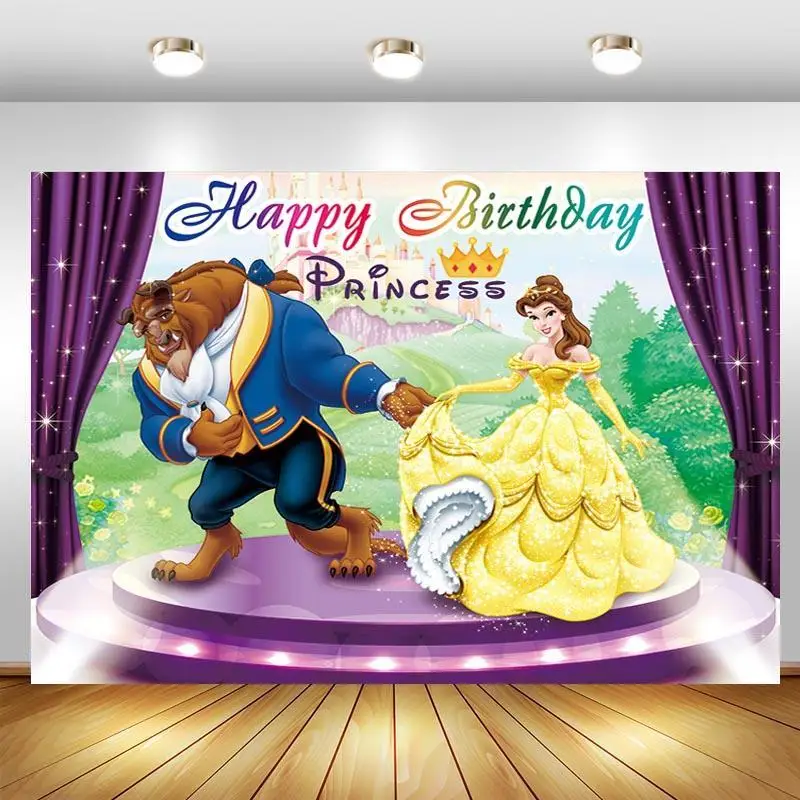

Beauty And The Beast Photography Backdrop Girls Birthday Party Photo Background Studio Booths Props Princess Decoration Banner