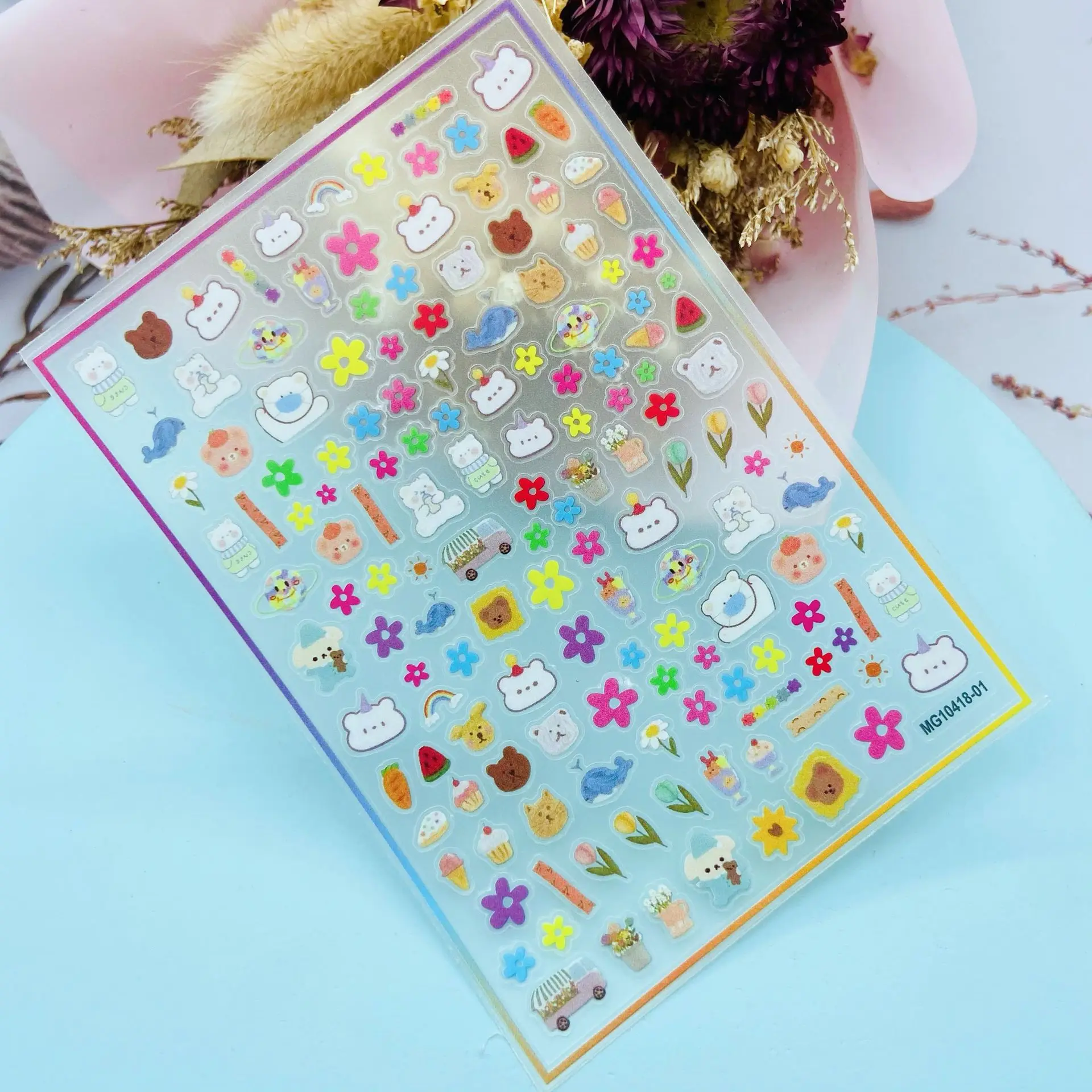 

New Craft Transparent Bottom Nail Art Stickers 3D Nail Art Stickers Small Flowers Rabbit and Rabbit Nail Art Decoration Stickers
