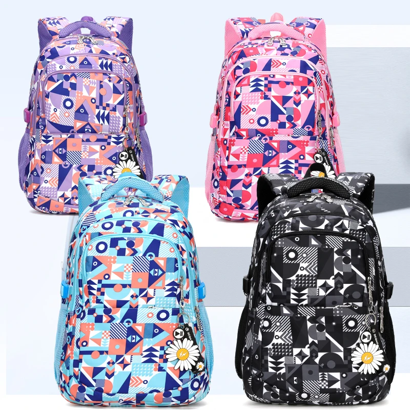 

2021 Fashion Geometric Print School Bags for Girls Boys Children Orthopedic Backpacks Grades 3-5 Mochilas Escolar