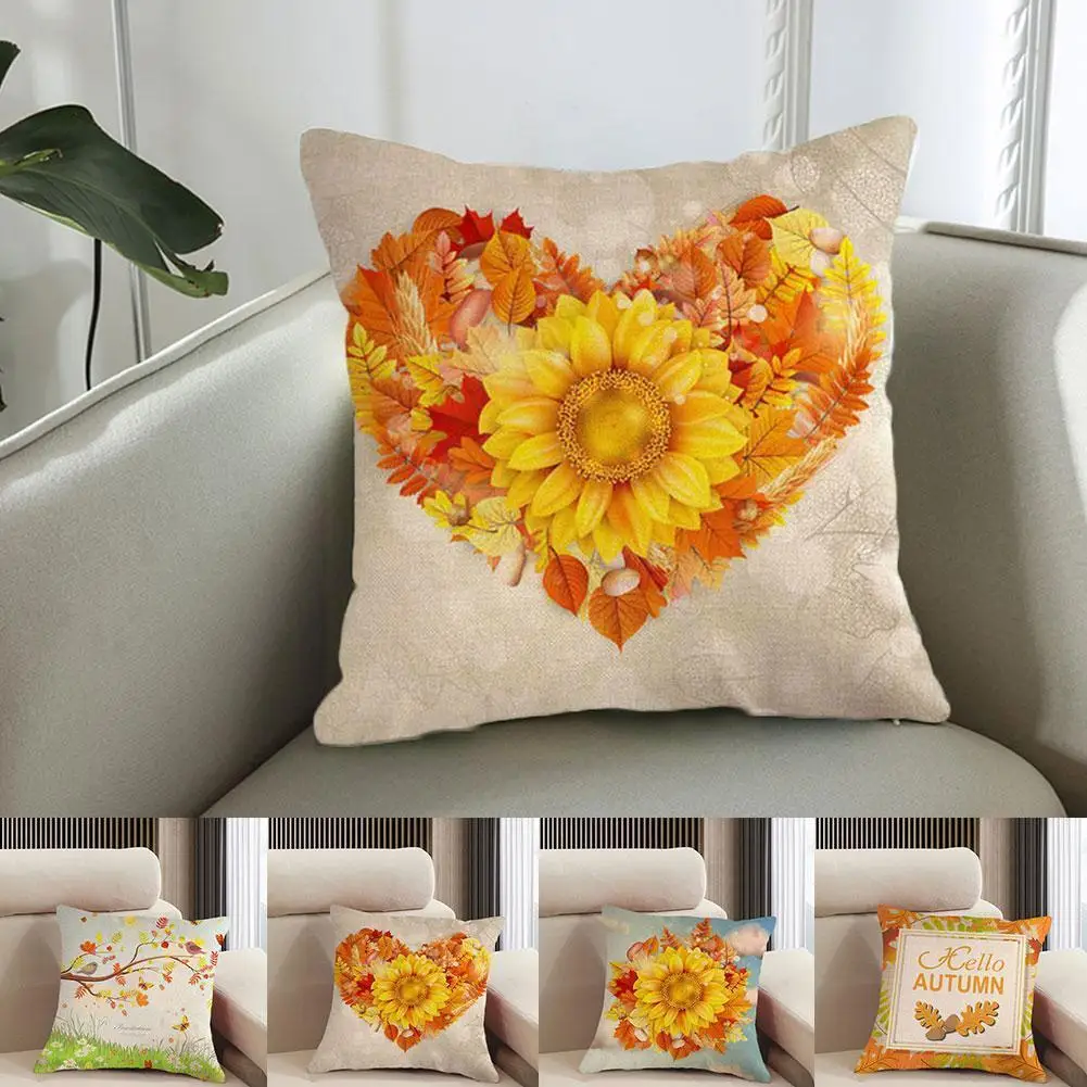 

45*45cm Single-sided Linen Autumn Maple Leaf Pillowcase Cushion Life Ornaments Home Sofa Accessories Daily Party Cover U7C2