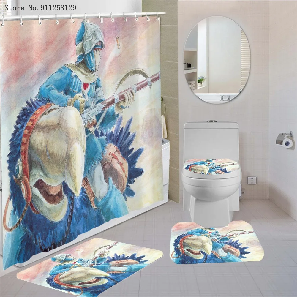3/4 штук воины ветер занавески для душа набор анимации мультфильм ковер крышка