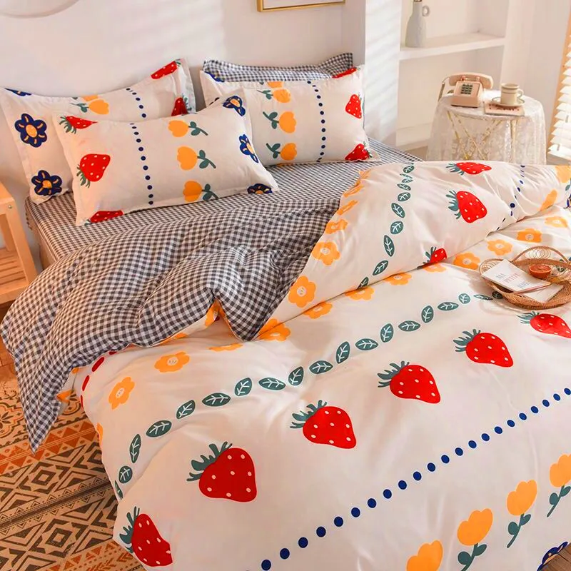

2021 New Bed Linen Pink Love Style Home Bedding Set Duvet Cover Pillowcase Flat Bed Sheet Winter Bed Sets 4 Pcs