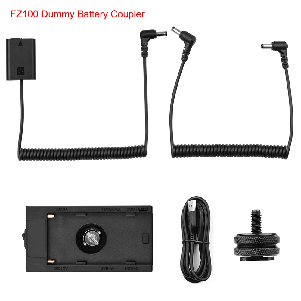 

NP-F970 F750 Battery Plate Holder Adapter With Dual USB + FW50/FZ100 Dummy Battery Coupler For Sony A7III//A6300/A6400/A6500