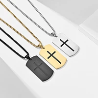 european and american retro fashion temperament stainless steel crusader cross dog tag necklace