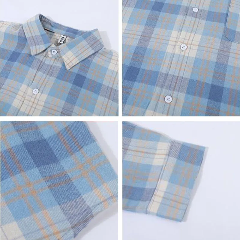 

Shirts Women Pockets Plaid Preppy Style Drop-shoulder Boyfriend Couples Harajuku Korean Style Loose Cozy Young Unisex Female New