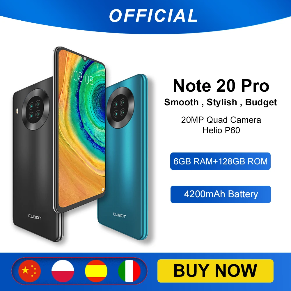 

Cubot Note 20 Pro Quad Camera смартфон Четыре камера 6/8 Гб RAM+128ГБ ROM NFC телефон 6,5 дюйма 4200 мАч Батарея новая Android 10 система две sim-карты мобильные телефоны 4G ...