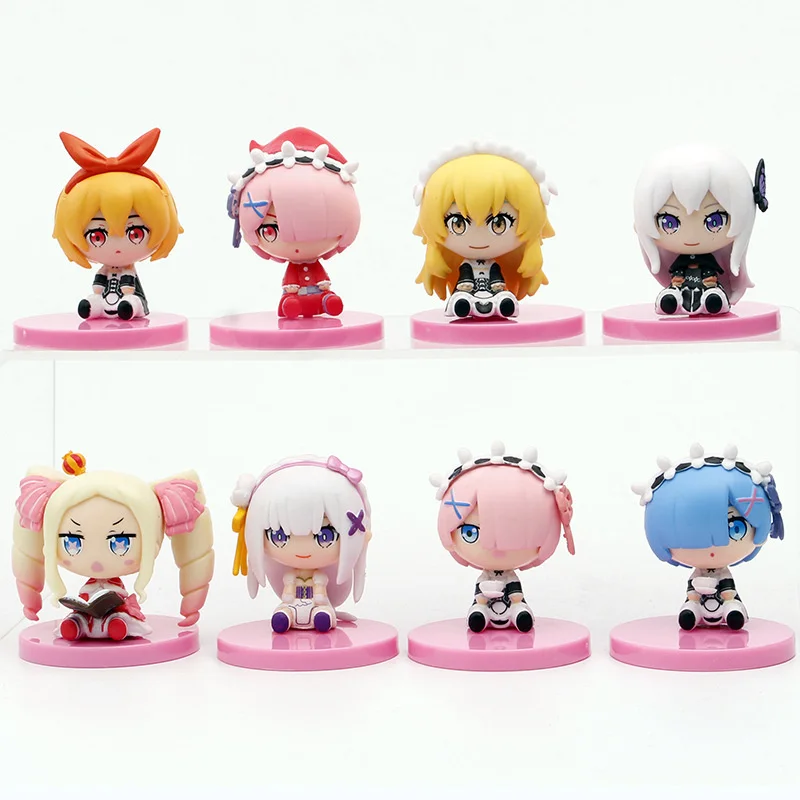 

8 шт. Re: жизнь в другом мире от нуля мини 5,5 см сидя Рем модель куклы с базой коллекционные модели игрушки для рождественского подарка