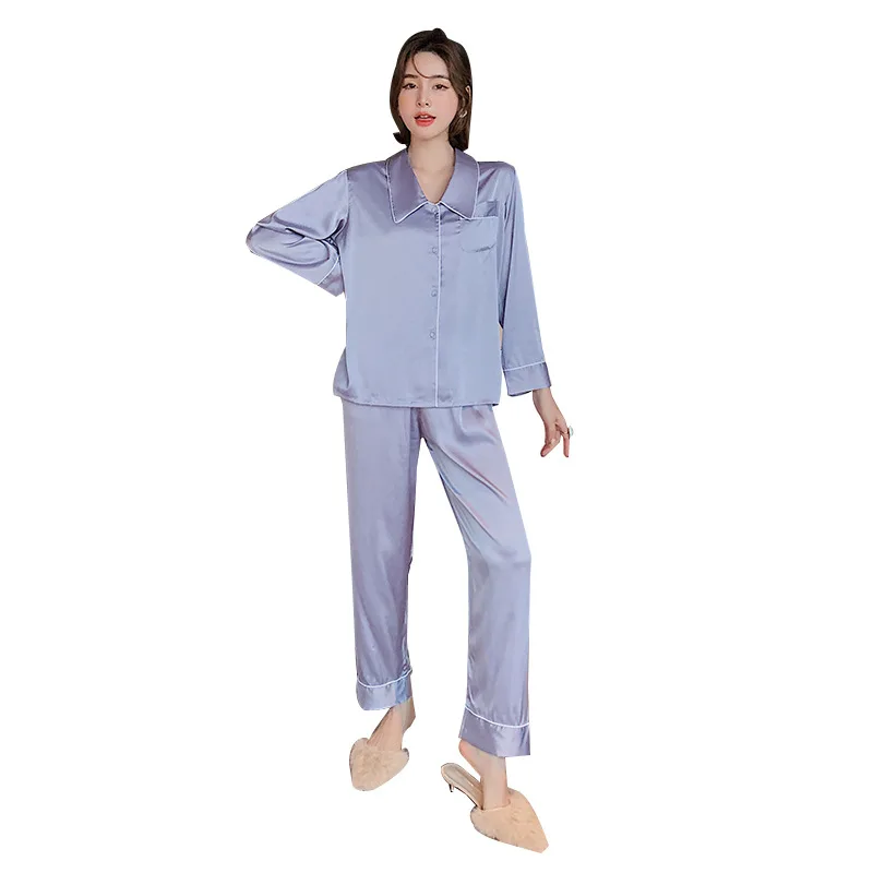 

2PCS Pajamas Set Women Satin Sleepwear Spring Summer Sleep Set Female Solid Pyjamas Suit Casual Nightwear Home Clothing