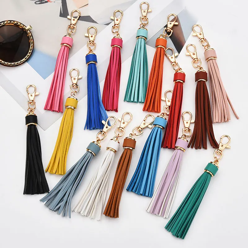 

Stylish Bag Pendant Tassel Ear Keychain Polychromatic Fine Bag Pendant PU Leather Tassels Car KeyRing Ornaments Jewelry Trinket