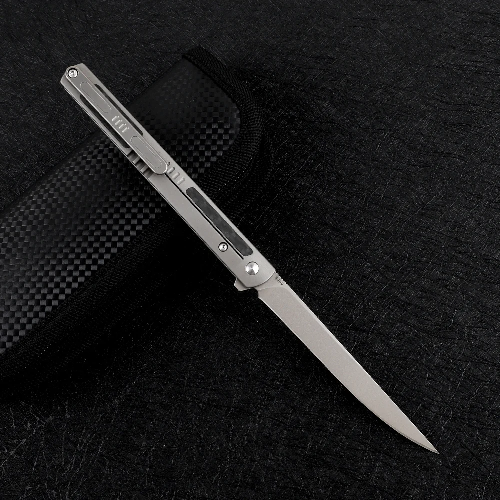 Beli Pisau Lipat Taktis EDC Tipe Pisau Sembilan Duri S90v, Paduan Titanium + Pegangan Serat Karbon, Bantalan Bola, Berburu Dan Berkemah